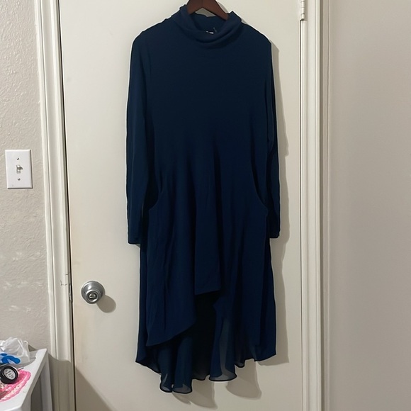 SOFT SURROUNDINGS Crescent Moon Tunic Blue Sweater Top Dress Hi Low Turtleneck L - Picture 2 of 8
